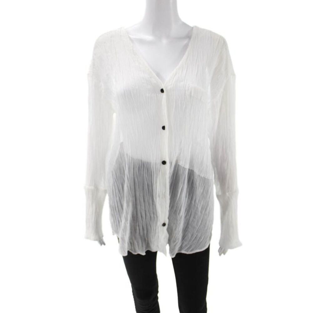 Kimberly Taylor Women White Bohemian V-Neck Button-Up Long Sleeve Size M
